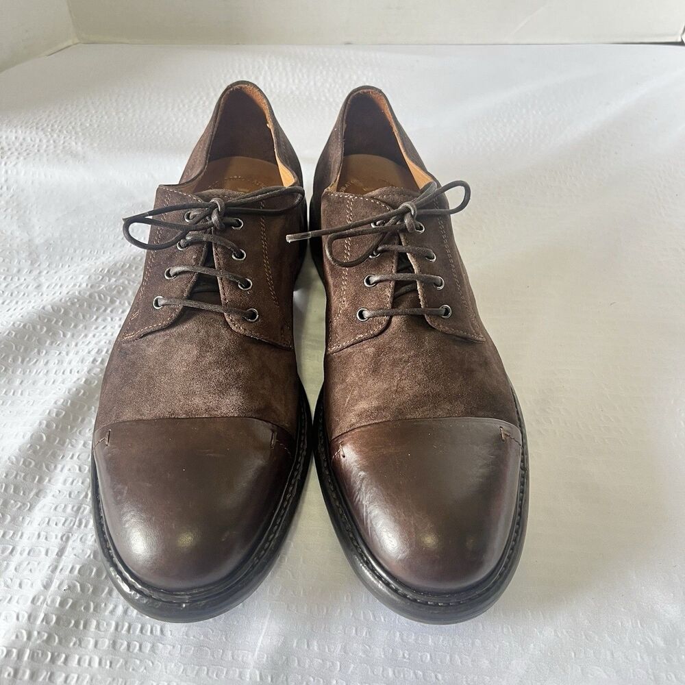 $400 Camerlengo Brown Leather Suede Derby Dress Shoes Made In Italy Sz 43